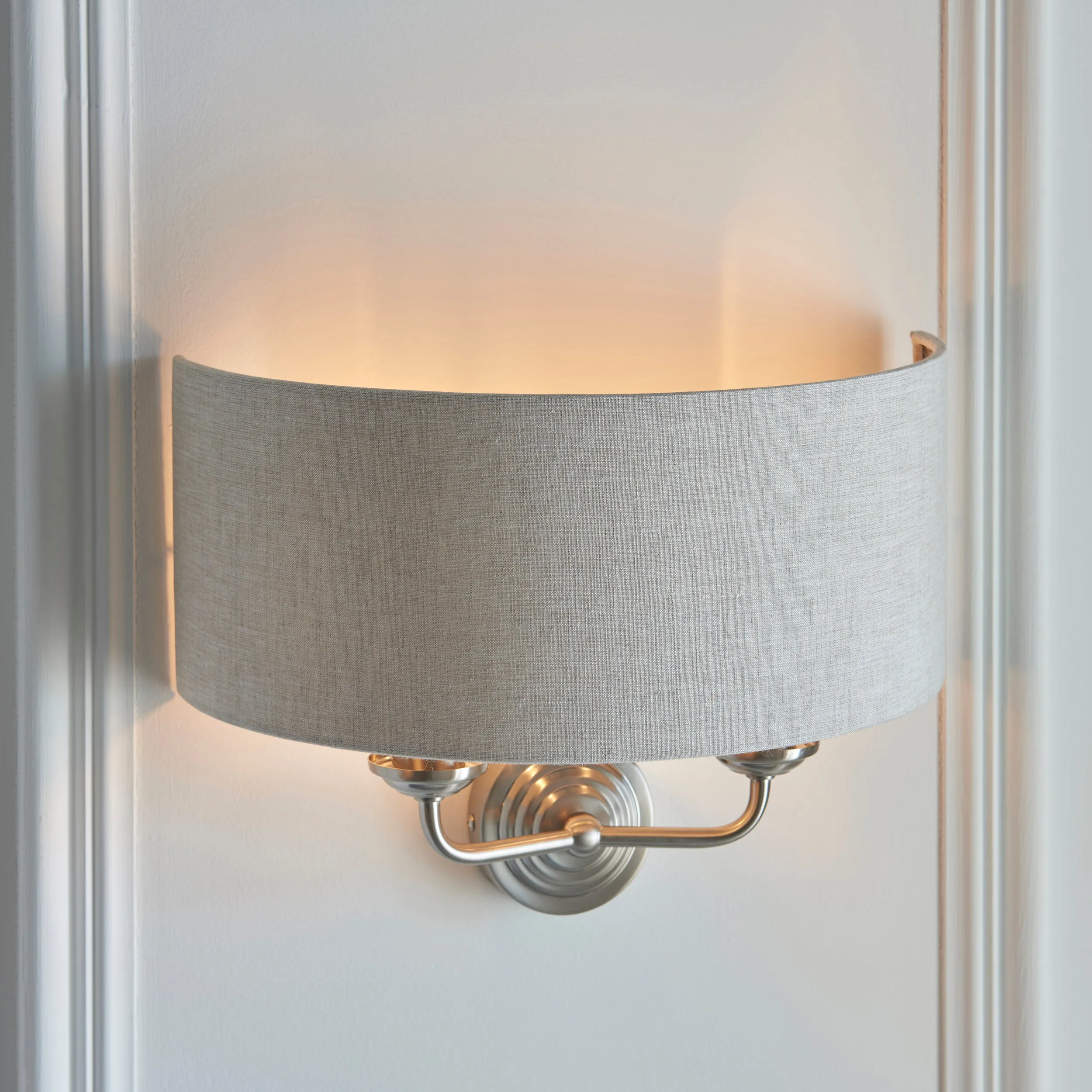 Endon 94403 Highclere 2lt Wall Brushed chrome plate & natural linen 2 x 40W E14 candle (Required)