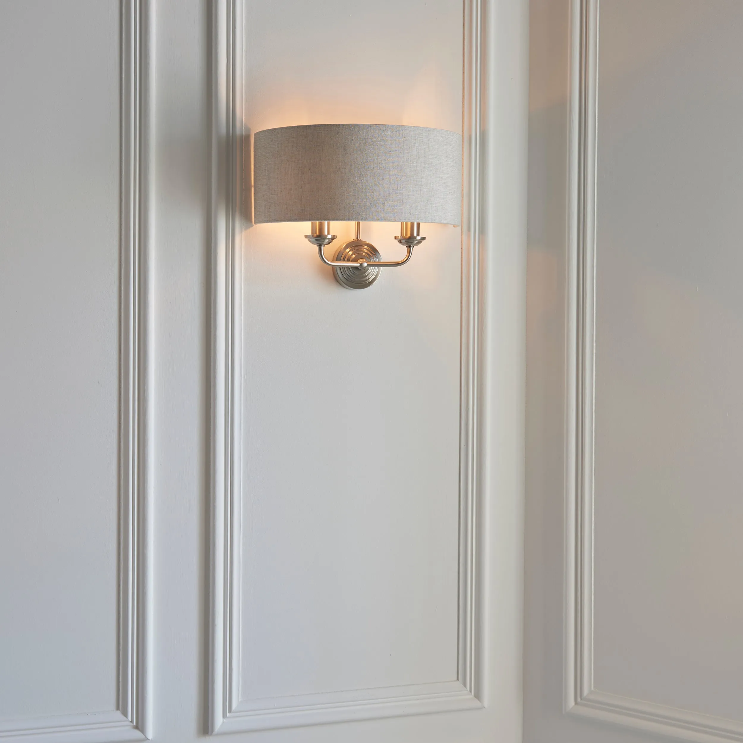 Endon 94403 Highclere 2lt Wall Brushed chrome plate & natural linen 2 x 40W E14 candle (Required)