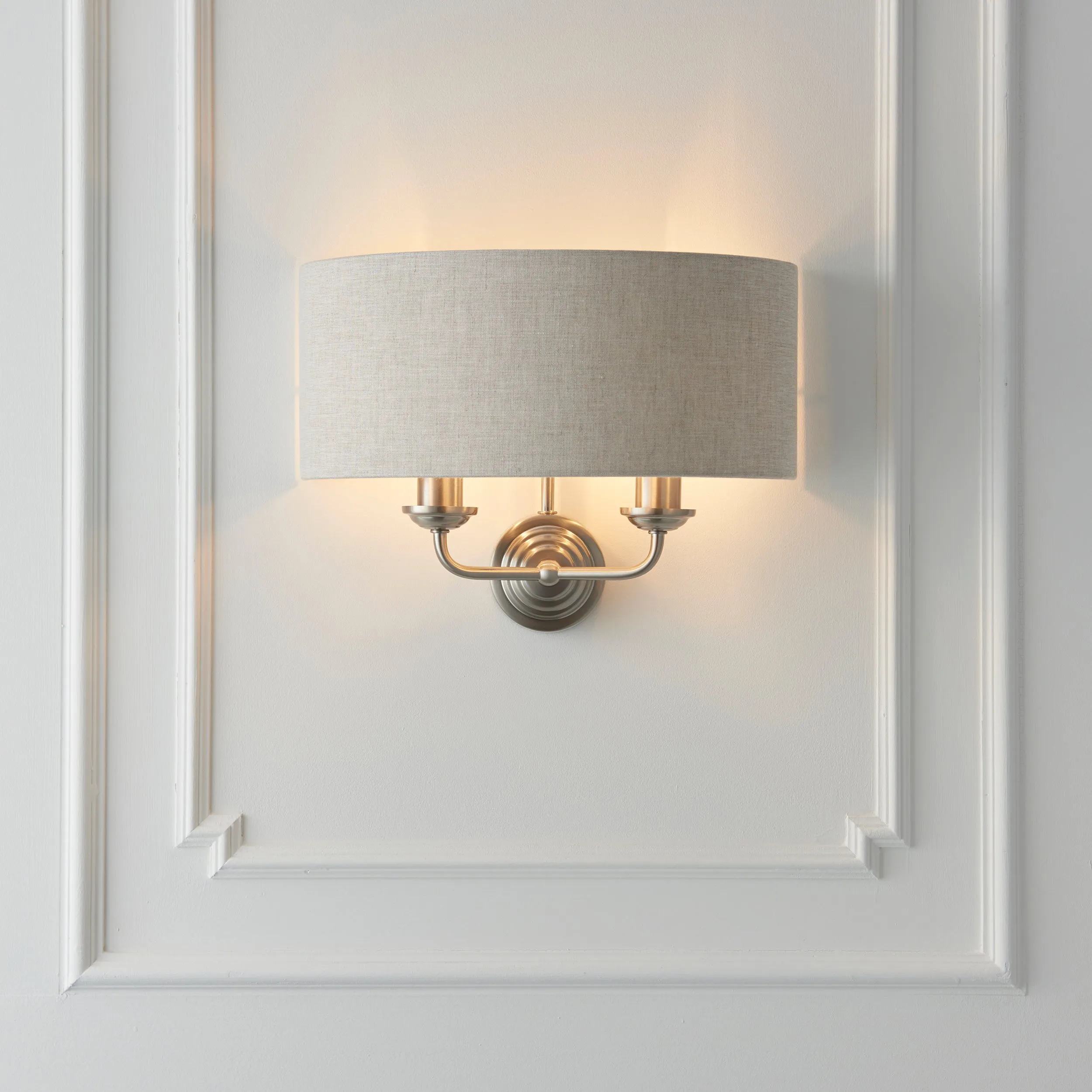 Endon 94403 Highclere 2lt Wall Brushed chrome plate & natural linen 2 x 40W E14 candle (Required)