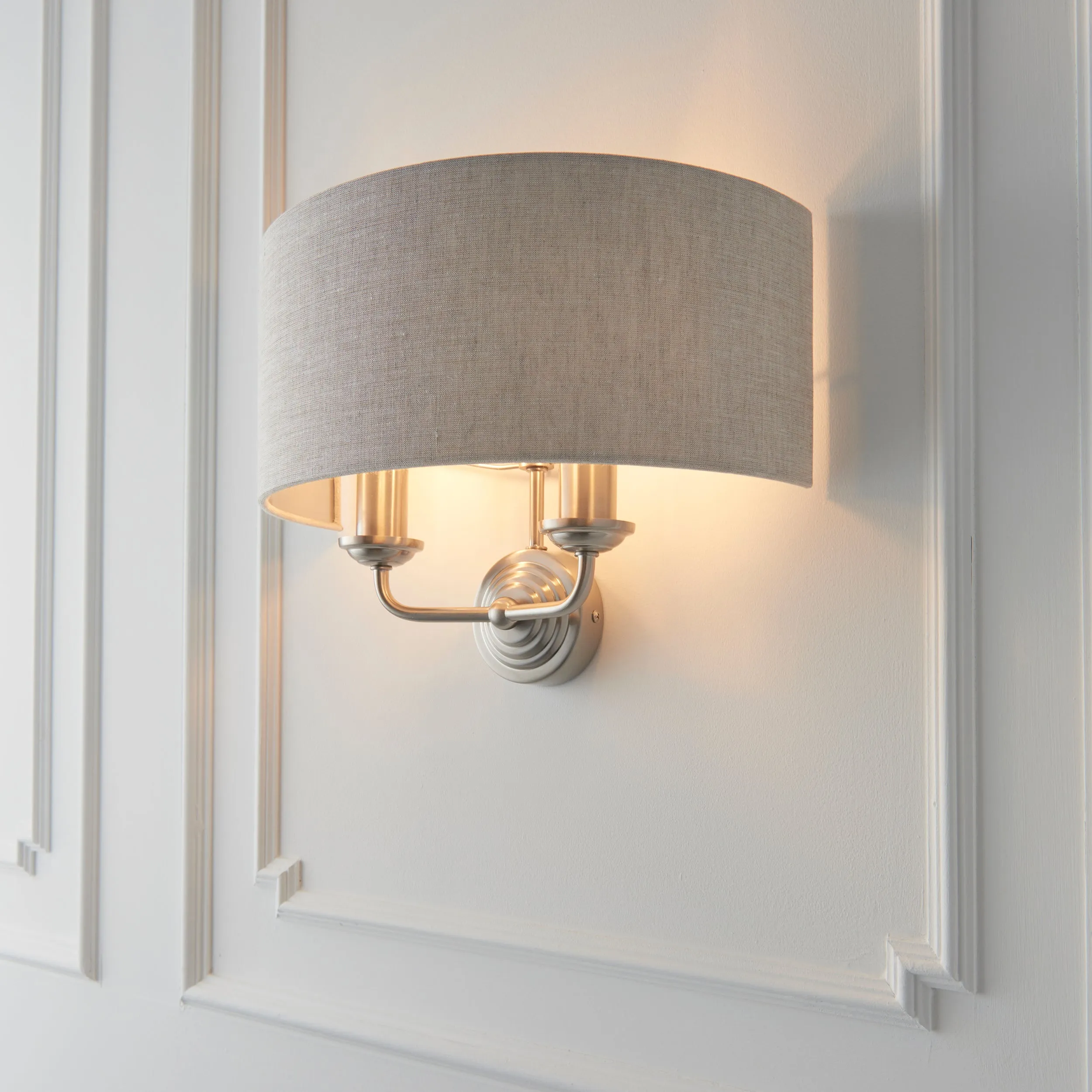 Endon 94403 Highclere 2lt Wall Brushed chrome plate & natural linen 2 x 40W E14 candle (Required)