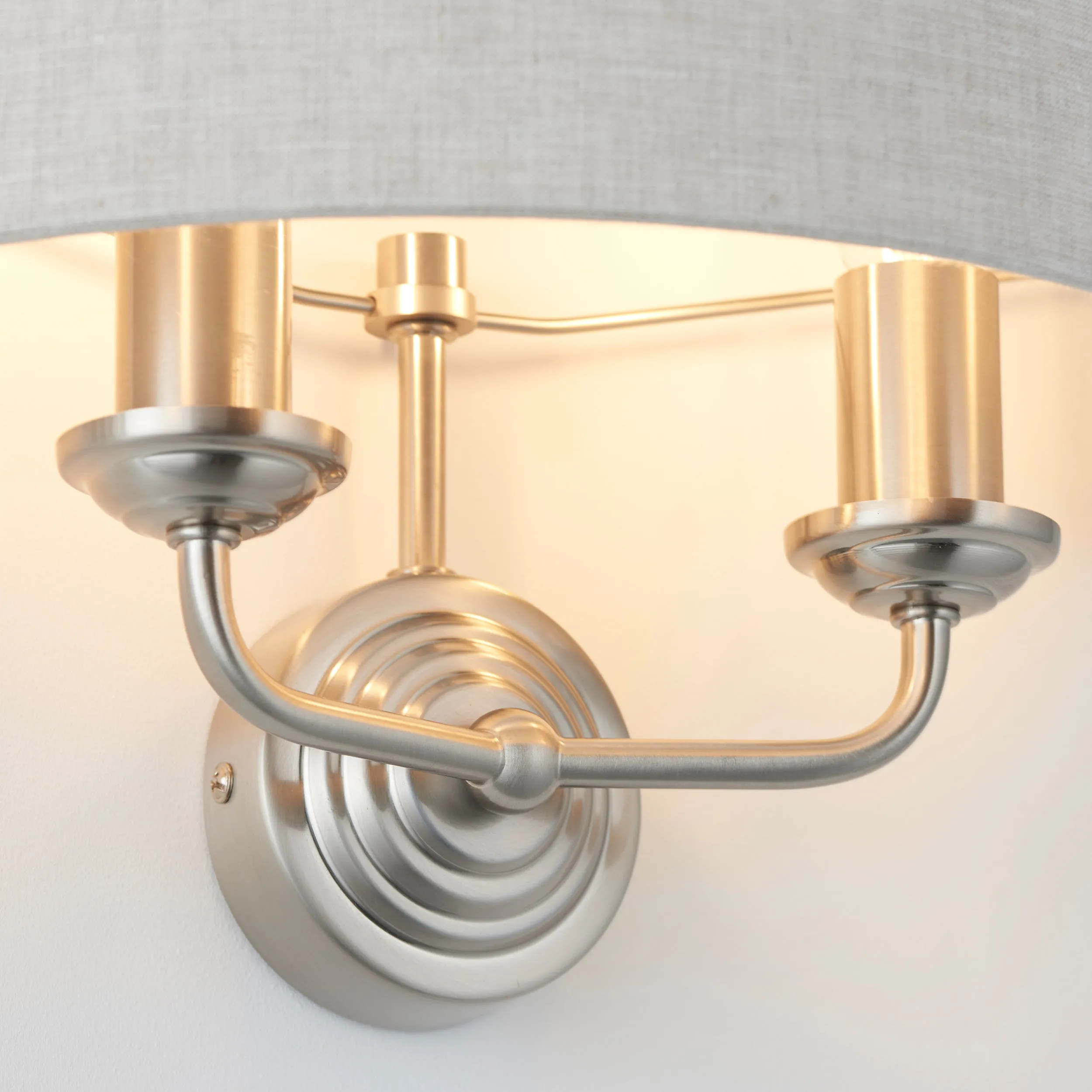 Endon 94403 Highclere 2lt Wall Brushed chrome plate & natural linen 2 x 40W E14 candle (Required)