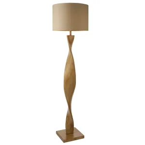 Endon 95454 Abia 1lt Floor Oak effect resin & natural linen 10W LED E27 (Required)