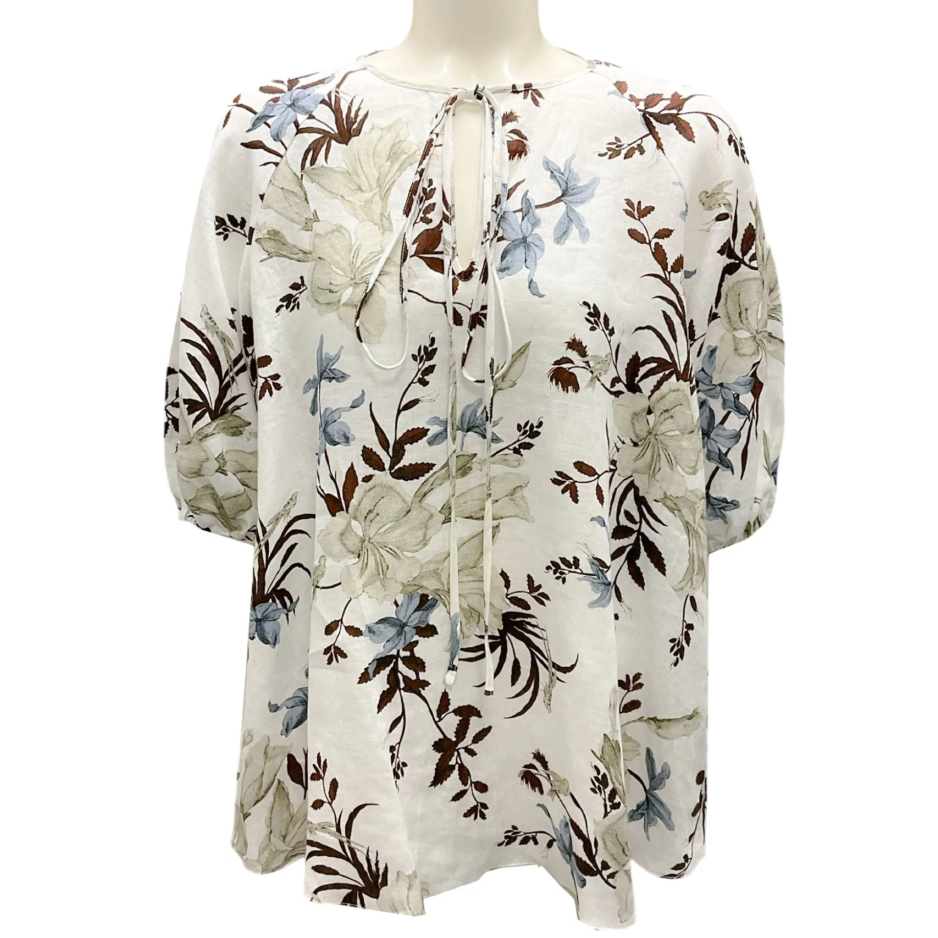 Erdem White Multi Floral Linen Eleni Top