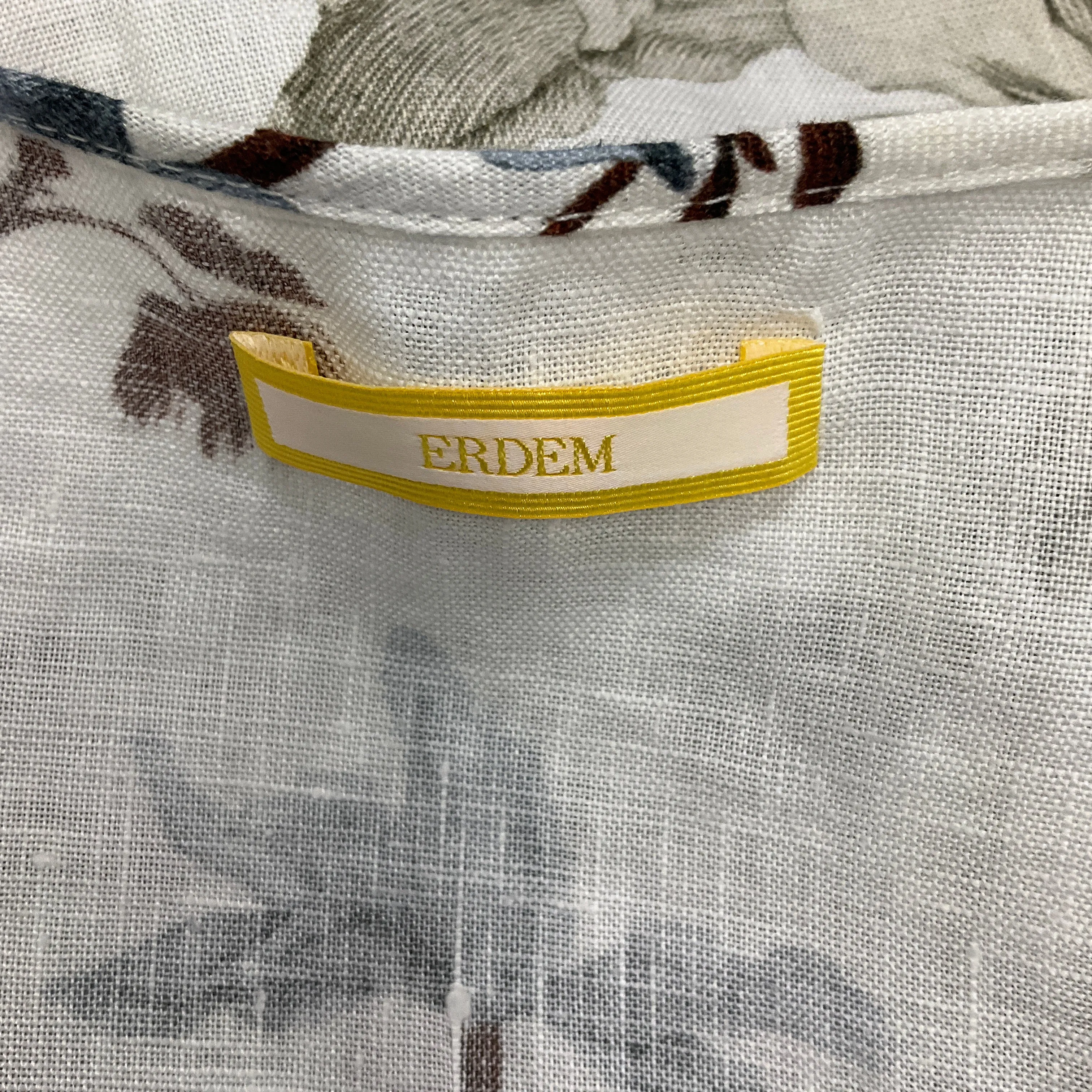 Erdem White Multi Floral Linen Eleni Top