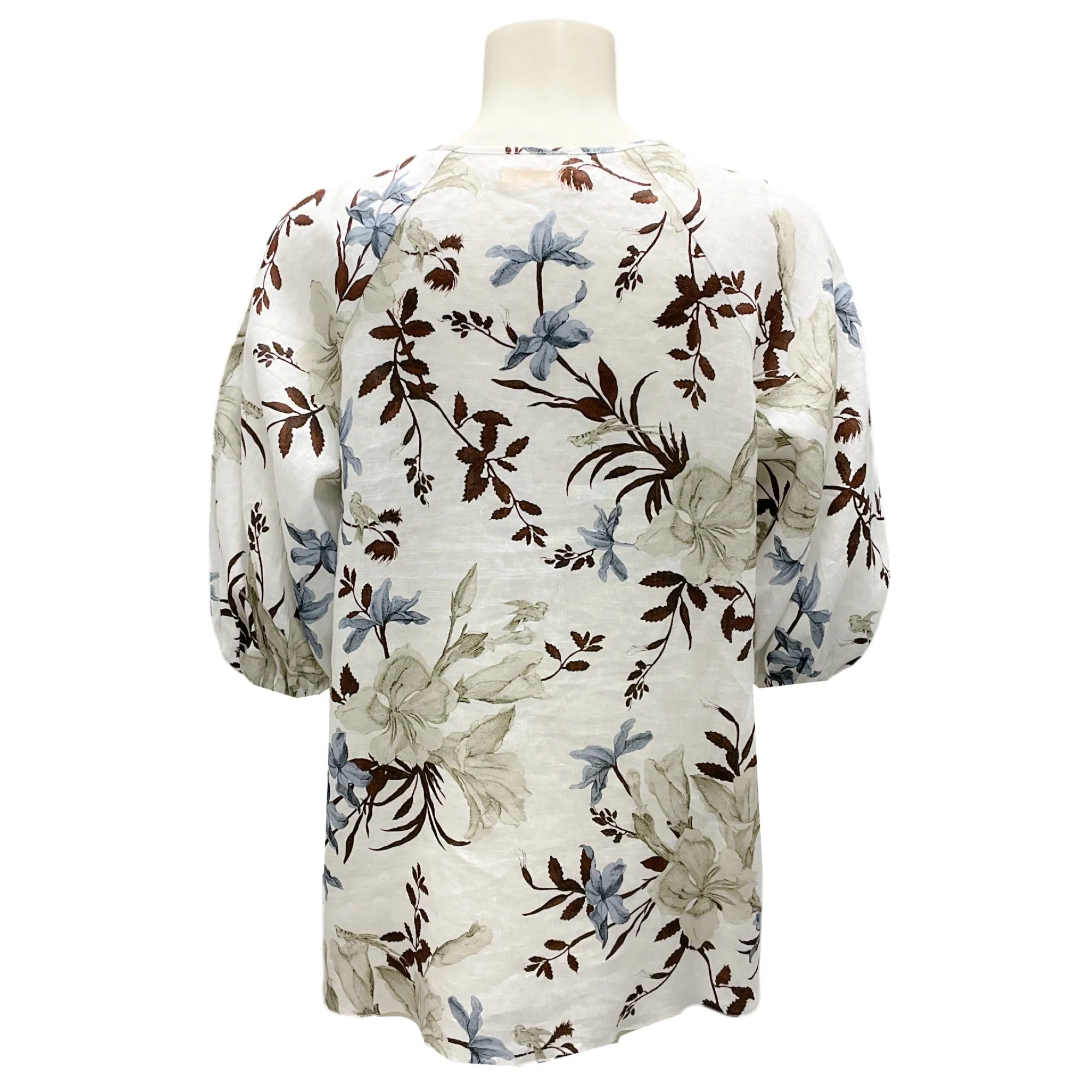 Erdem White Multi Floral Linen Eleni Top