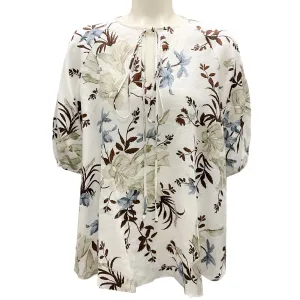 Erdem White Multi Floral Linen Eleni Top