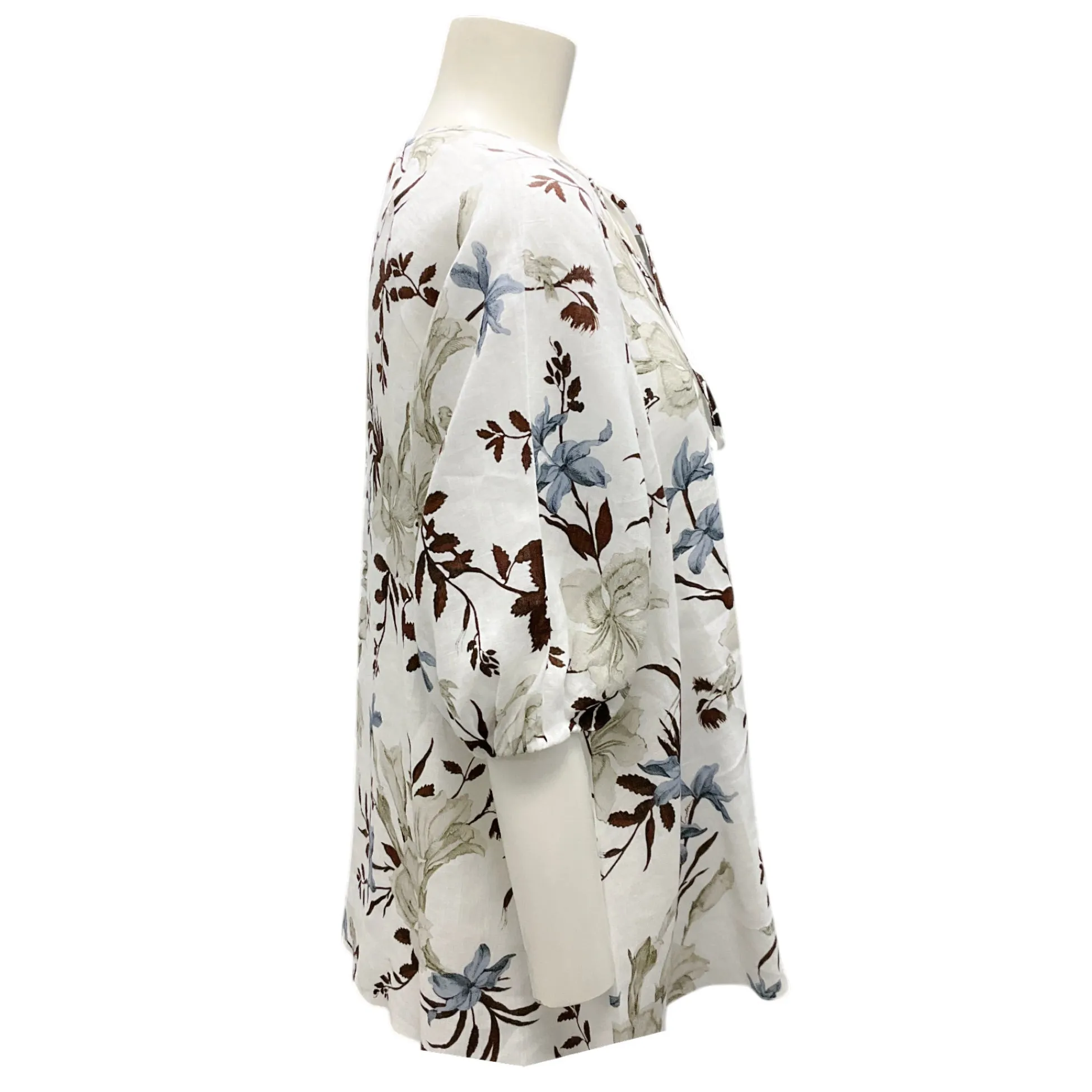 Erdem White Multi Floral Linen Eleni Top