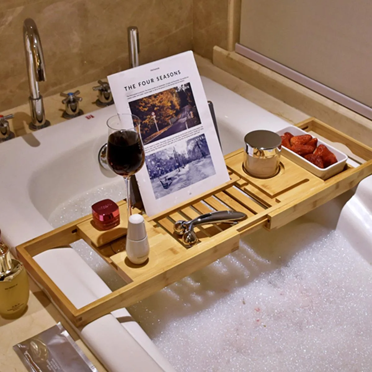 Extendable Bamboo Bathtub Tray I Bath Caddy I SPAFAIR