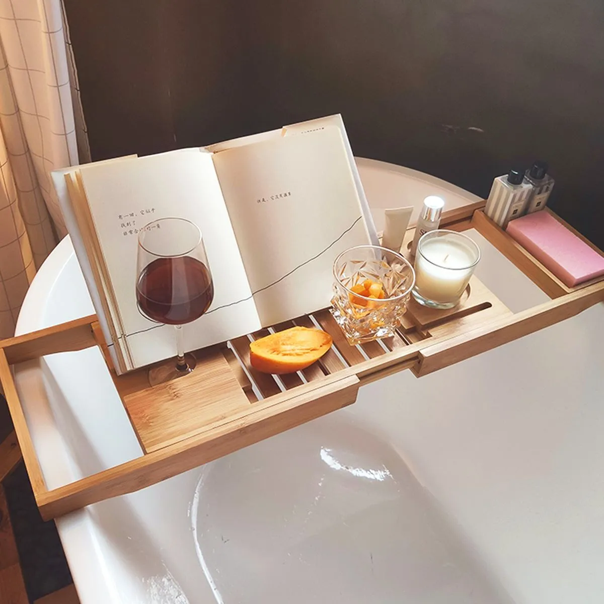 Extendable Bamboo Bathtub Tray I Bath Caddy I SPAFAIR