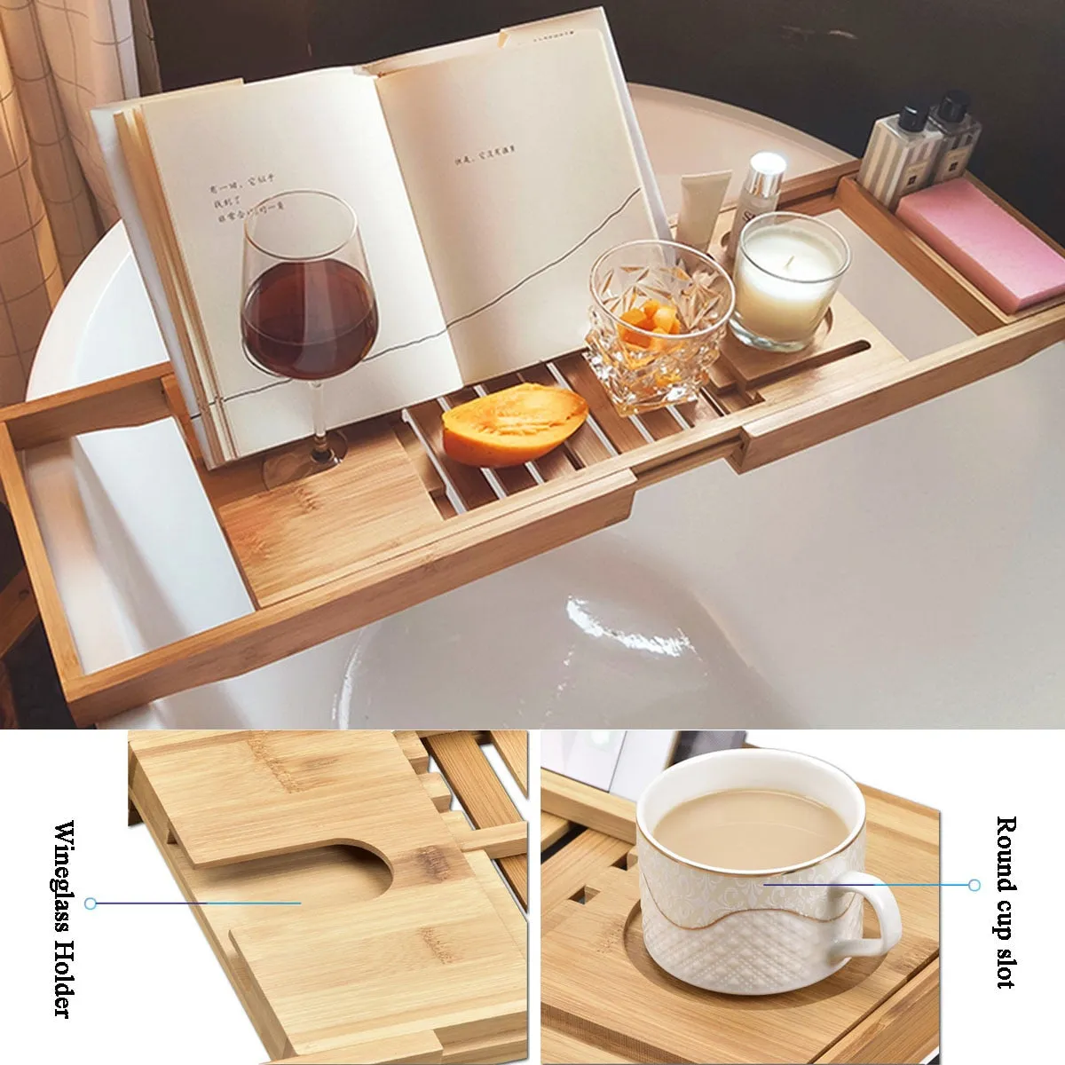 Extendable Bamboo Bathtub Tray I Bath Caddy I SPAFAIR