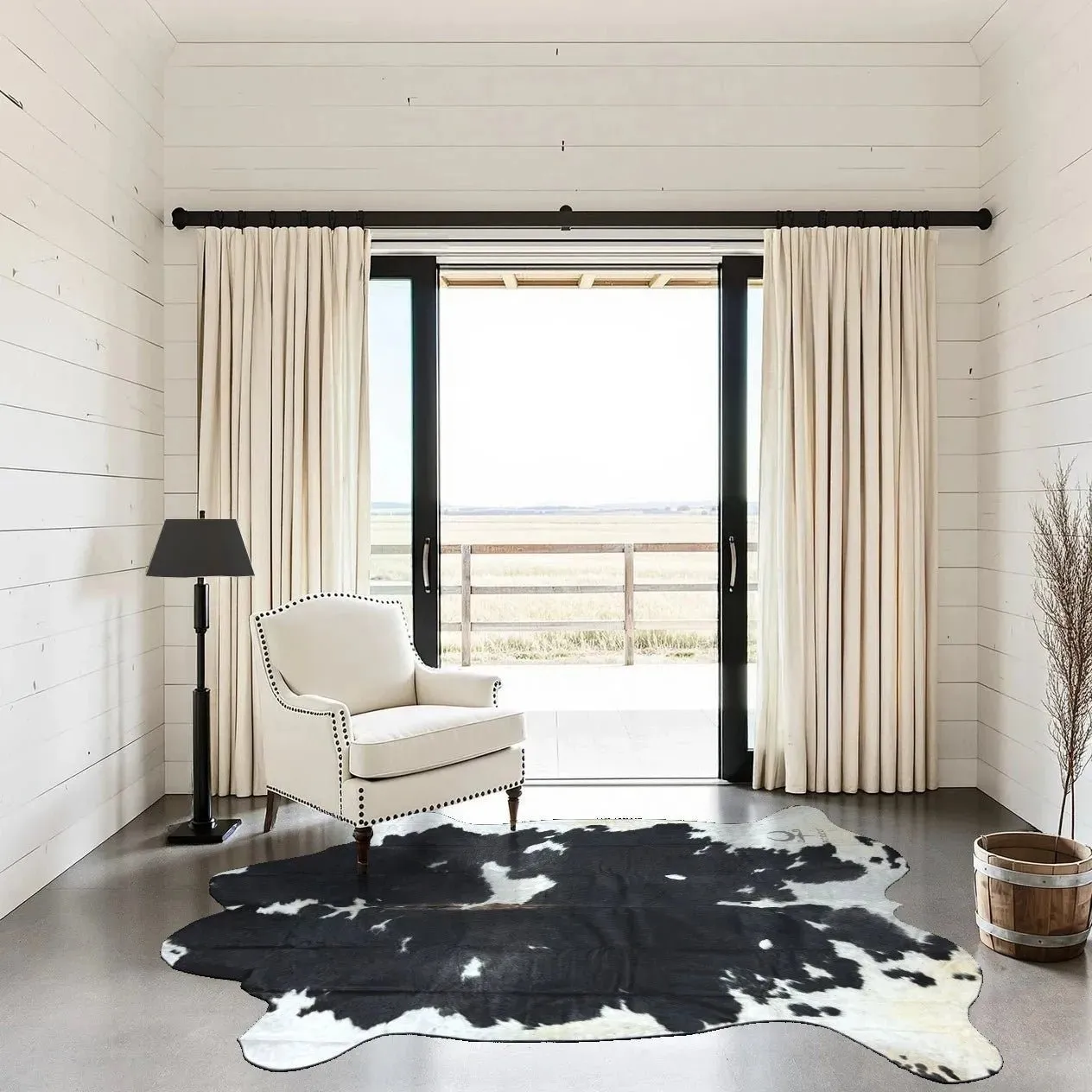 Extra Large Black and White Cowhide Rug Size 6.2 x 8 ft---5013