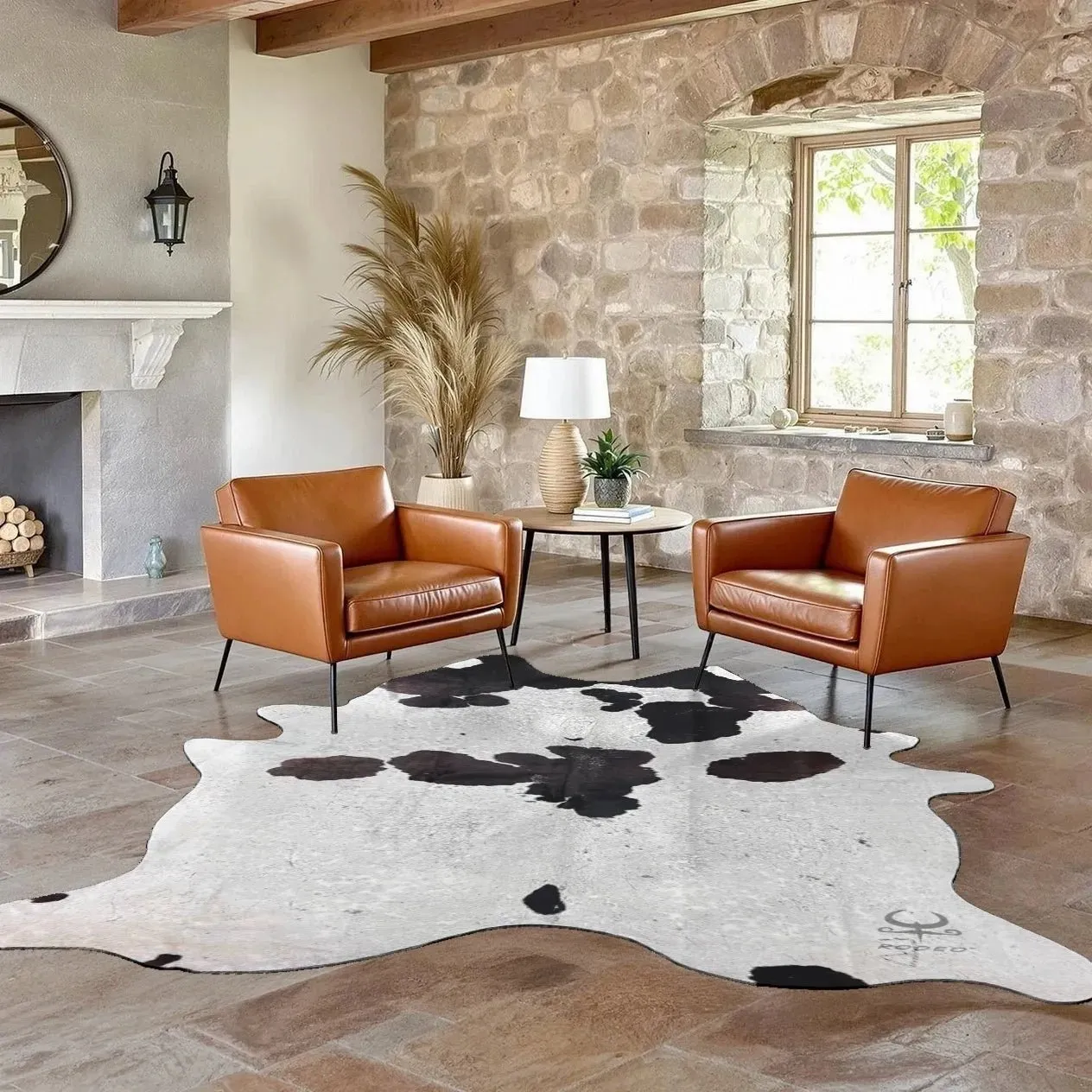Extra Large Black and White Cowhide Rug Size 6.2x8 ft---4830