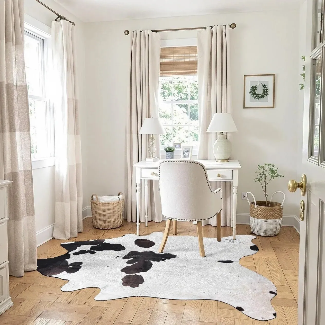 Extra Large Black and White Cowhide Rug Size 6.2x8 ft---4830