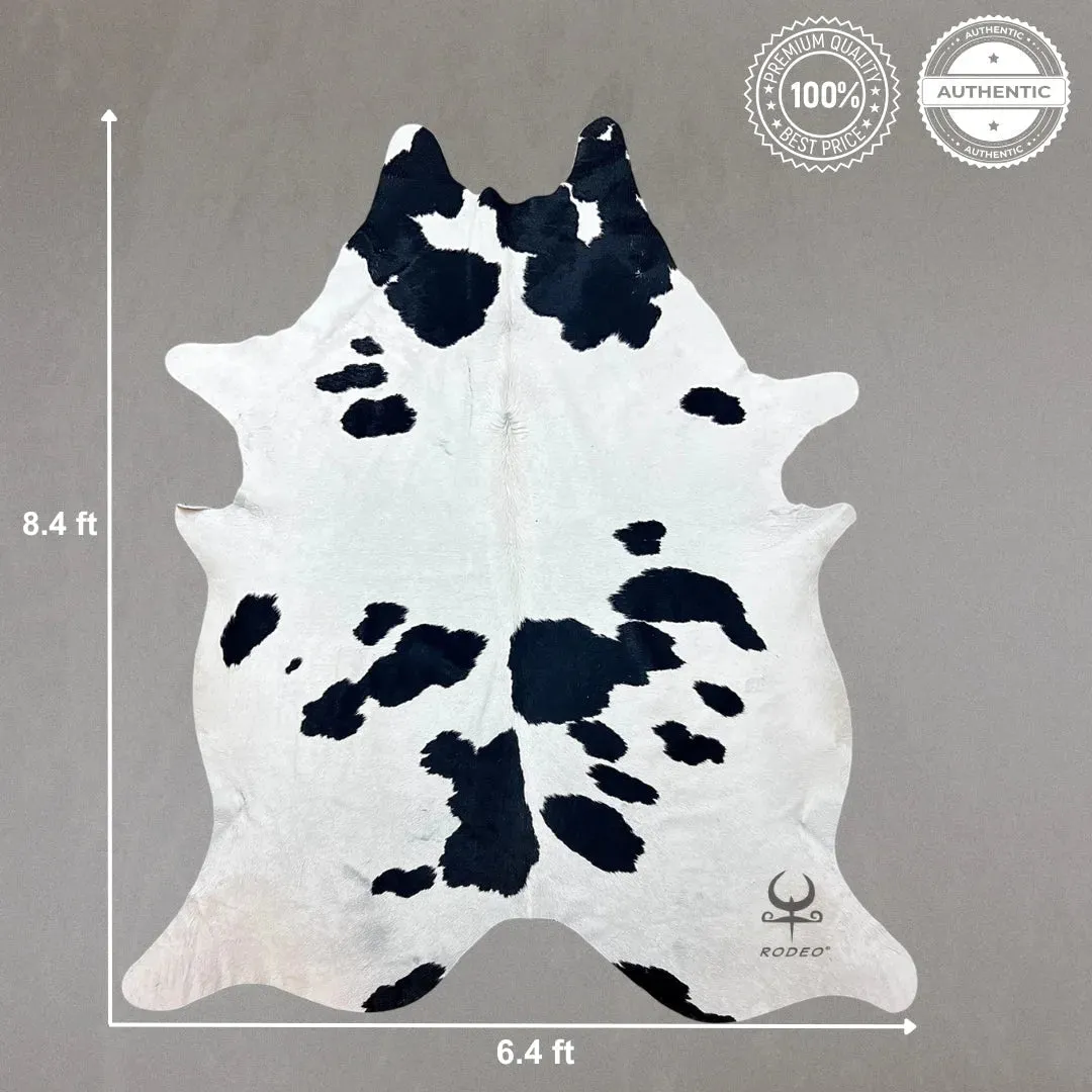 Extra Large Black and White Cowhide Rug Size 6.4 x 8.4 ft---5035