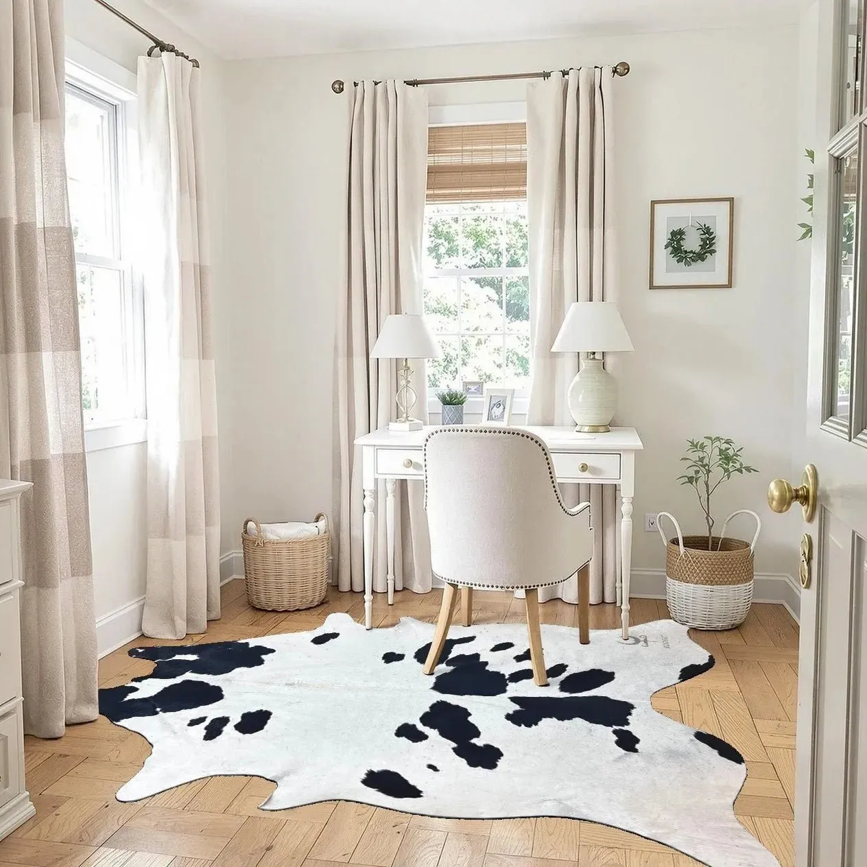 Extra Large Black and White Cowhide Rug Size 6.4 x 8.4 ft---5035