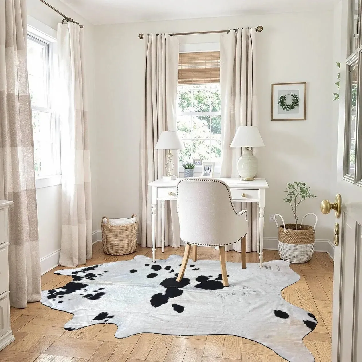 Extra Large Black and White Cowhide Rug Size 6.4 x 8.5 ft---5001