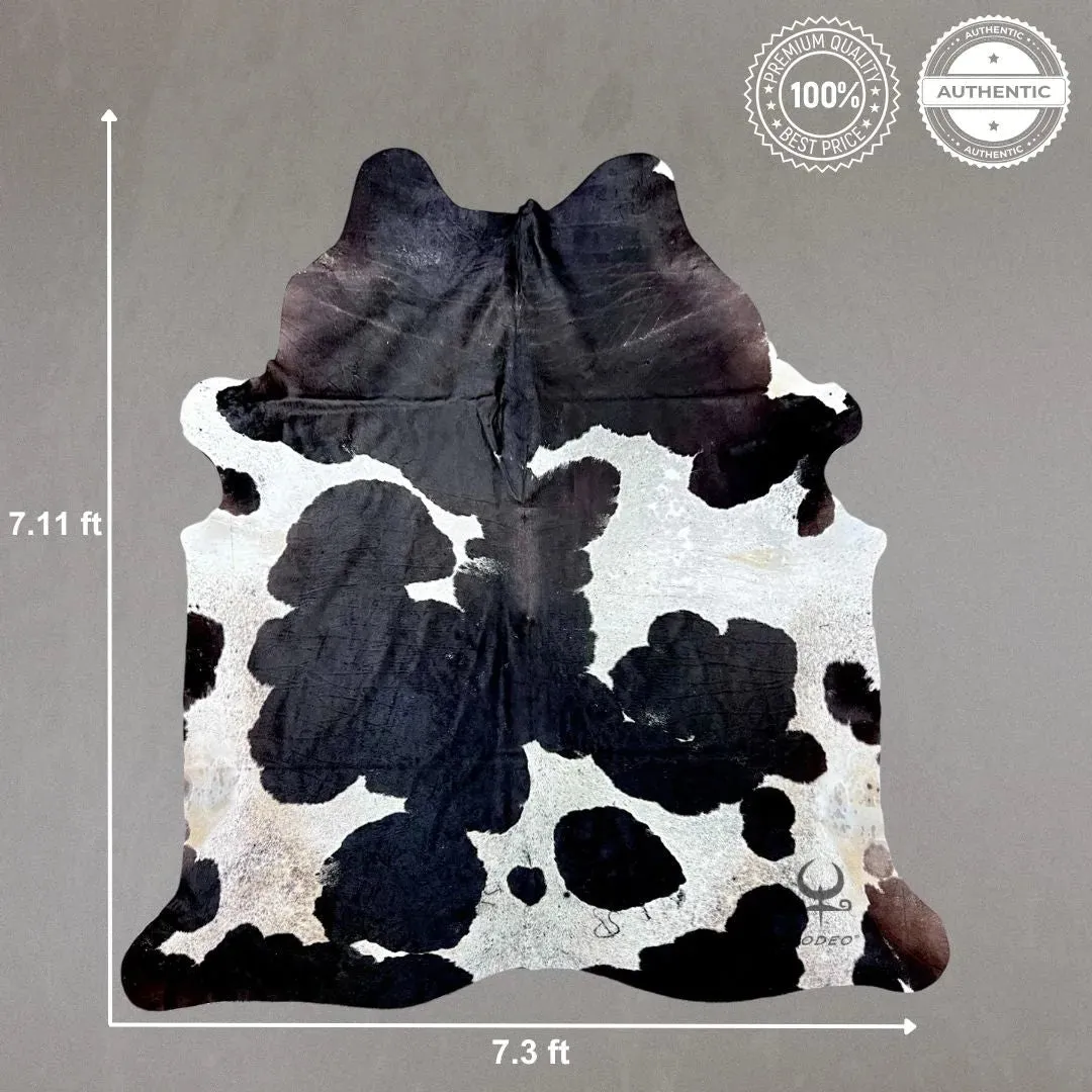 Extra Large Black and White Cowhide Rug Size 7.3 x 7.11 ft---4999