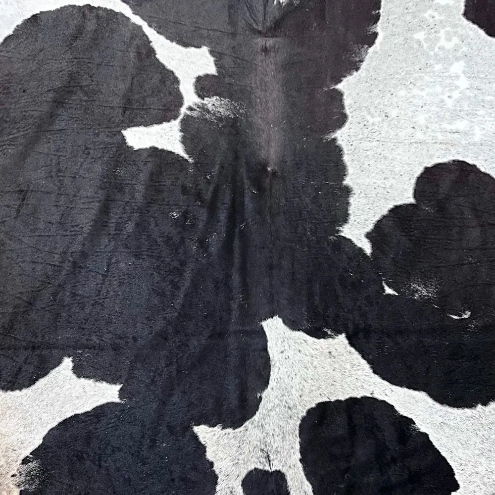 Extra Large Black and White Cowhide Rug Size 7.3 x 7.11 ft---4999