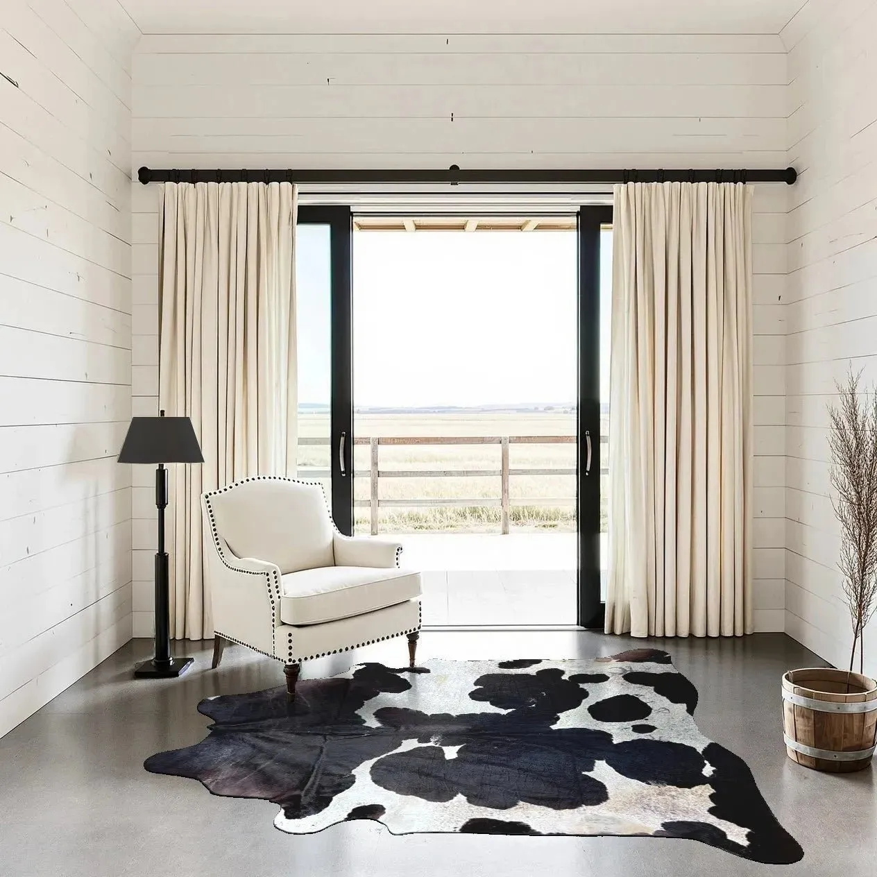 Extra Large Black and White Cowhide Rug Size 7.3 x 7.11 ft---4999