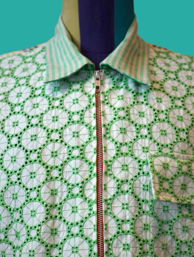 Eyelet Embroidered Cotton Front Jacket.