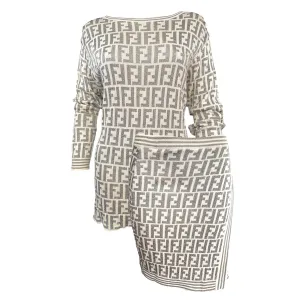 Fendi Grey Logo Skirt Set
