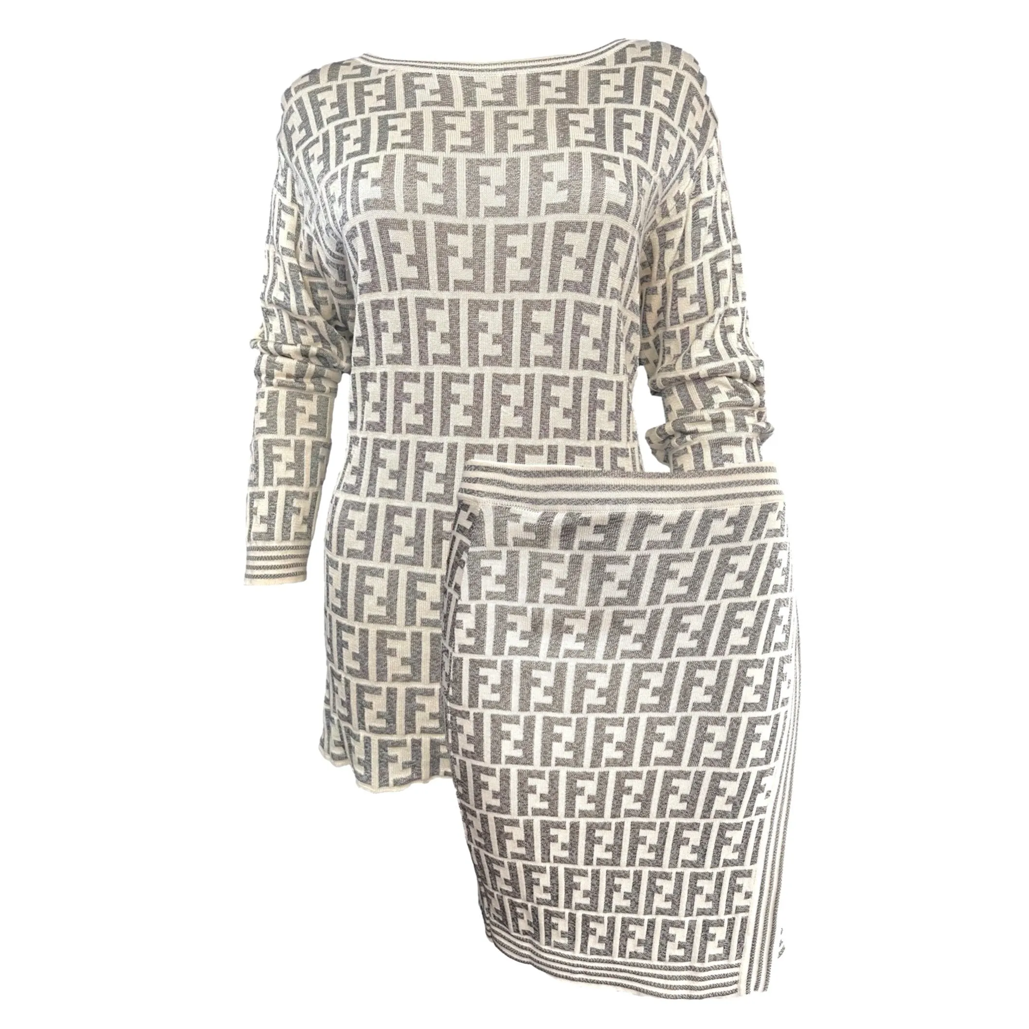 Fendi Grey Logo Skirt Set