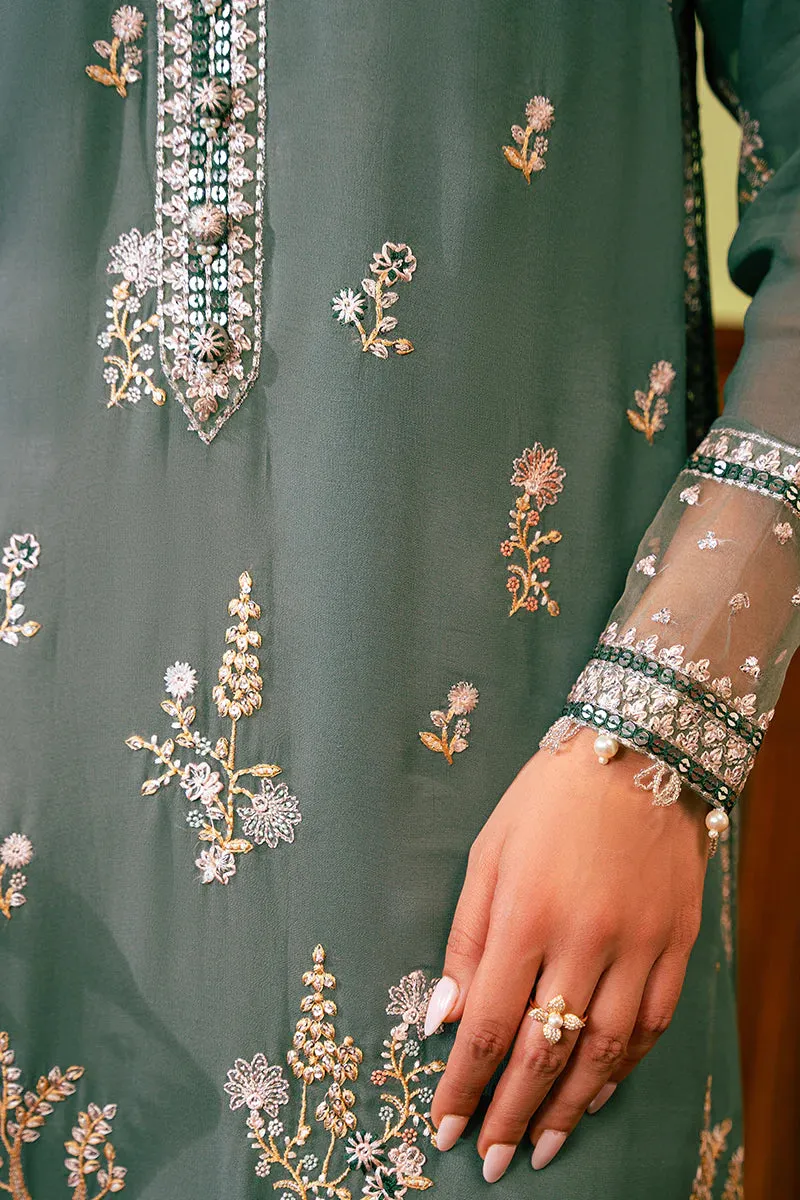 FERN GREEN-4 PIECE EMBROIDERED CHIFFON SUIT