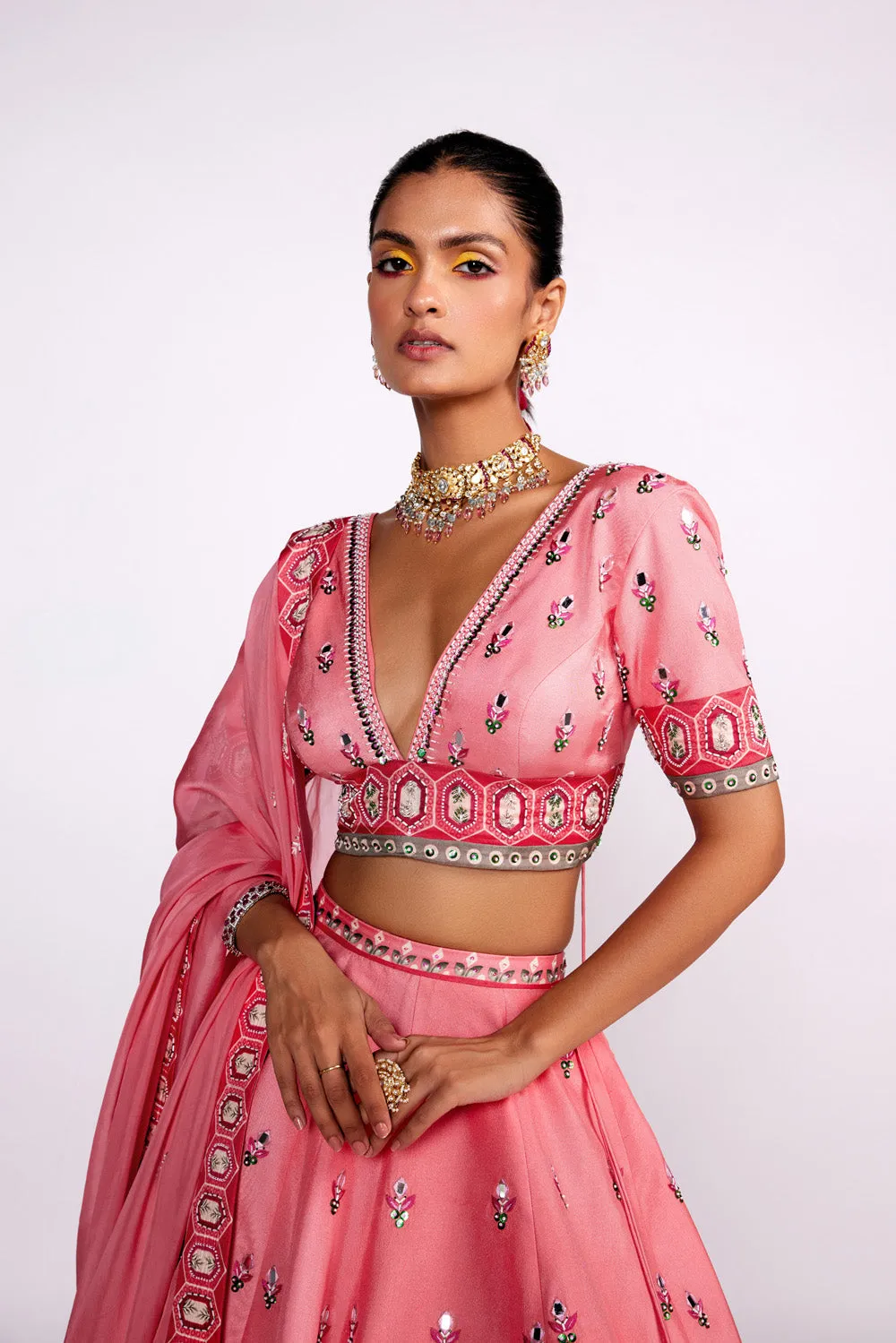 Flamingo Pink Embroidered Lehenga Set