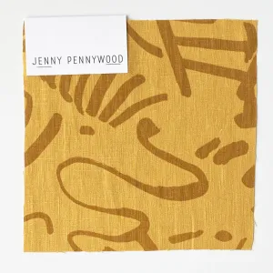 Fold in Clay on Gold - 100% Linen - FABRIC BY THE YARD