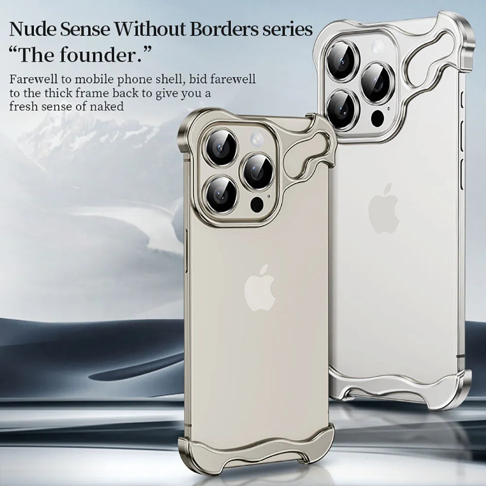 Frameless Aluminum Alloy Metal Corner Pad Case With Lens Protective Film For iPhone