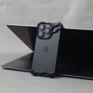 Frameless Aluminum Alloy Metal Corner Pad Case With Lens Protective Film For iPhone