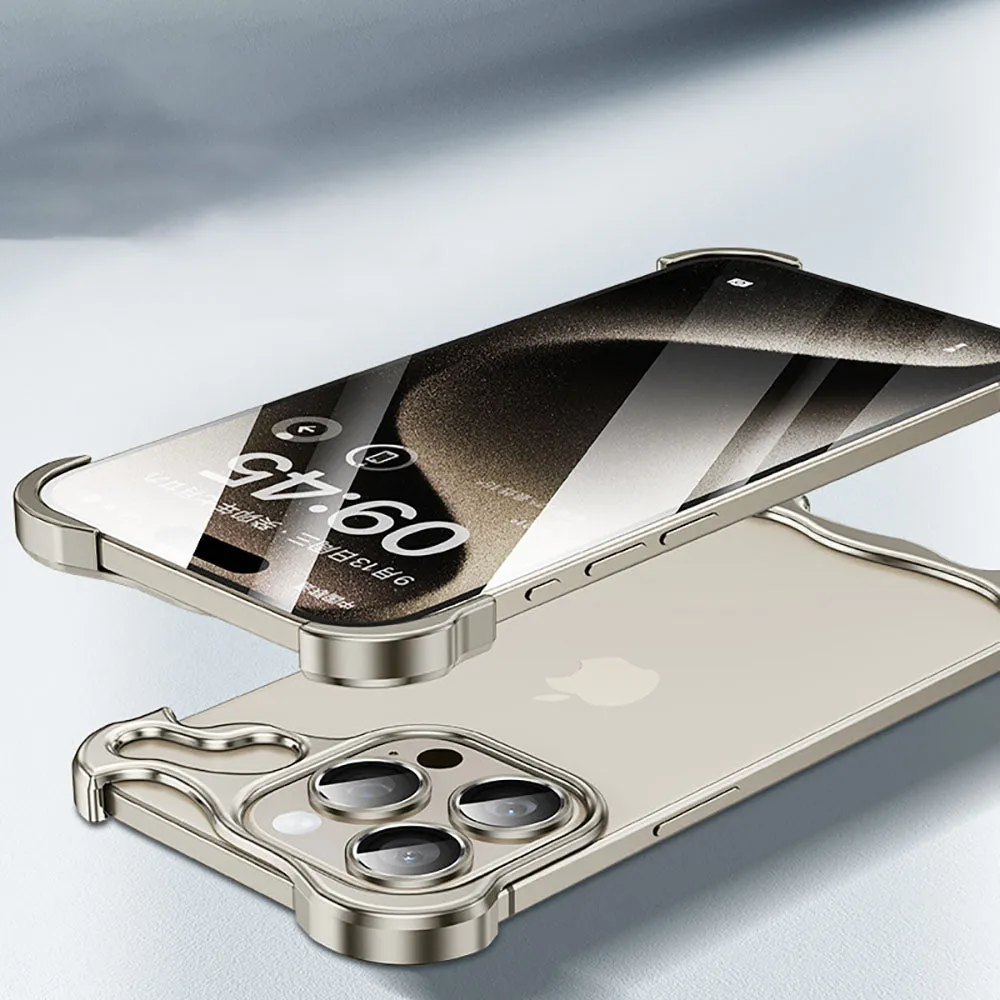 Frameless Aluminum Alloy Metal Corner Pad Case With Lens Protective Film For iPhone