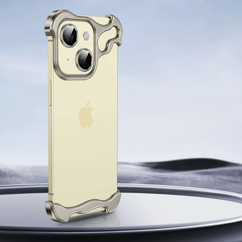 Frameless Aluminum Alloy Metal Corner Pad Case With Lens Protective Film For iPhone