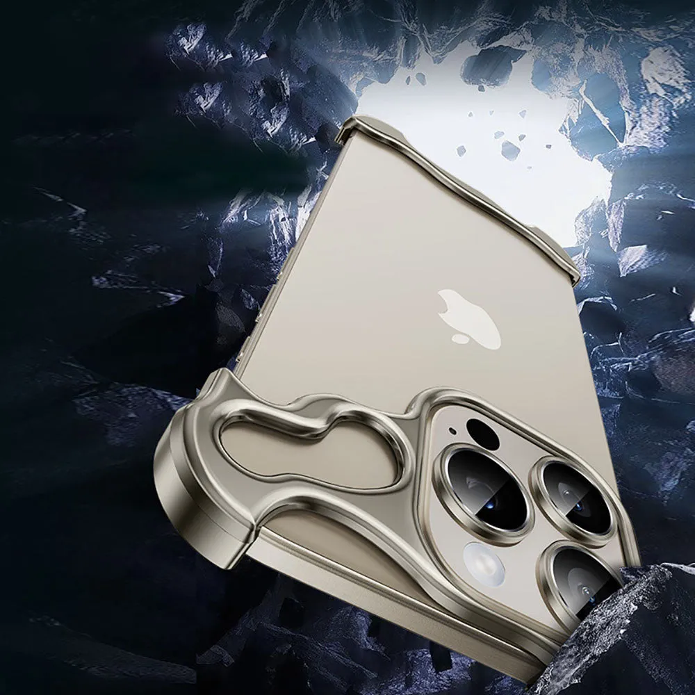Frameless Aluminum Alloy Metal Corner Pad Case With Lens Protective Film For iPhone