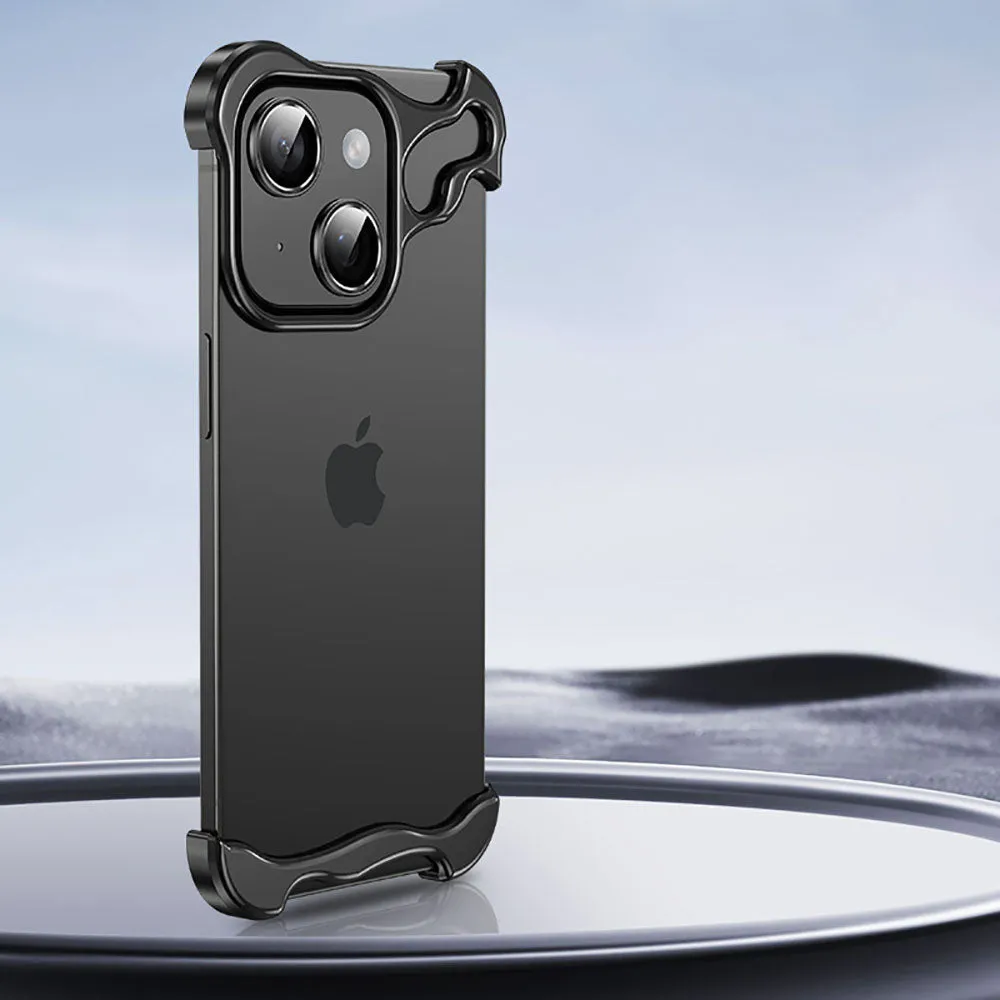 Frameless Aluminum Alloy Metal Corner Pad Case With Lens Protective Film For iPhone