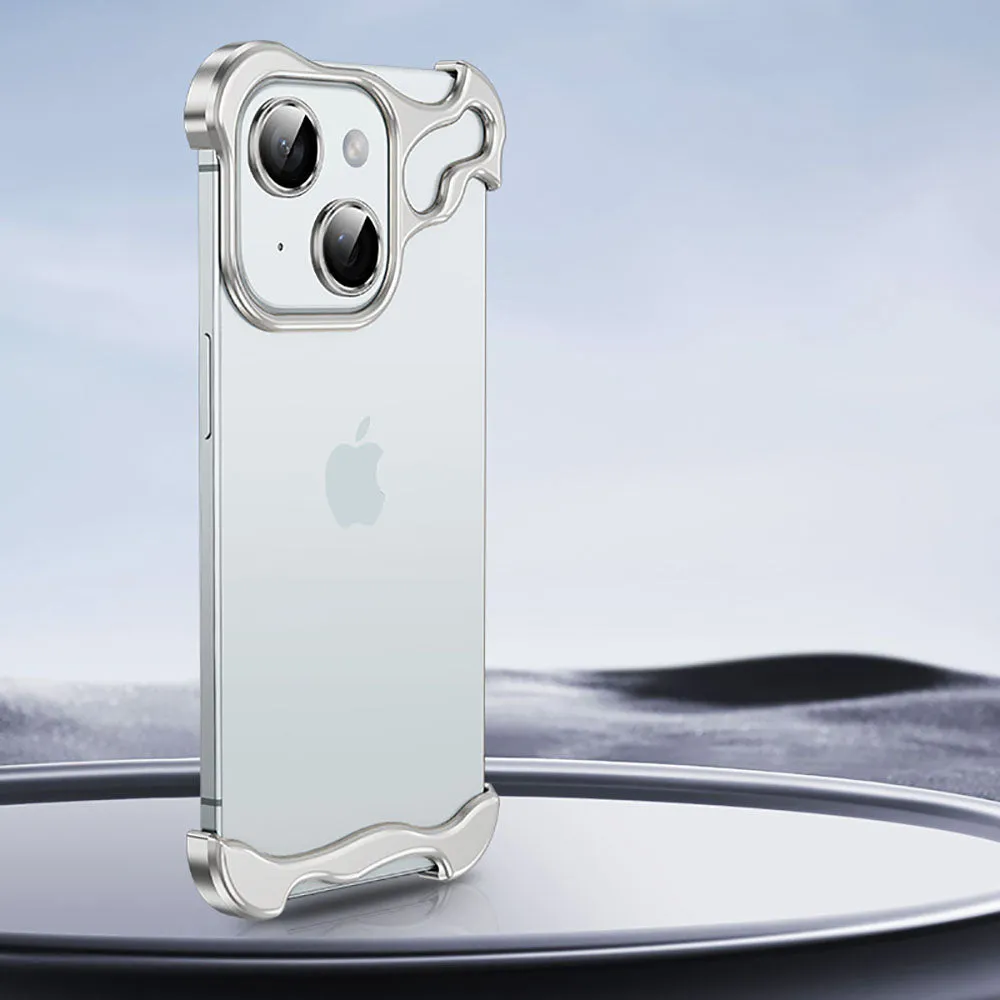 Frameless Aluminum Alloy Metal Corner Pad Case With Lens Protective Film For iPhone