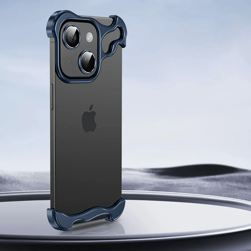 Frameless Aluminum Alloy Metal Corner Pad Case With Lens Protective Film For iPhone