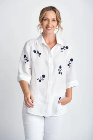 Goondiwindi Cotton Embroidered Shirt - White/Navy