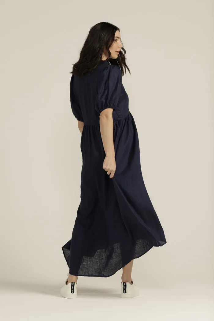 Goondiwindi Cotton Linen Puff Sleeve Drawcord Dress - 2 Colours