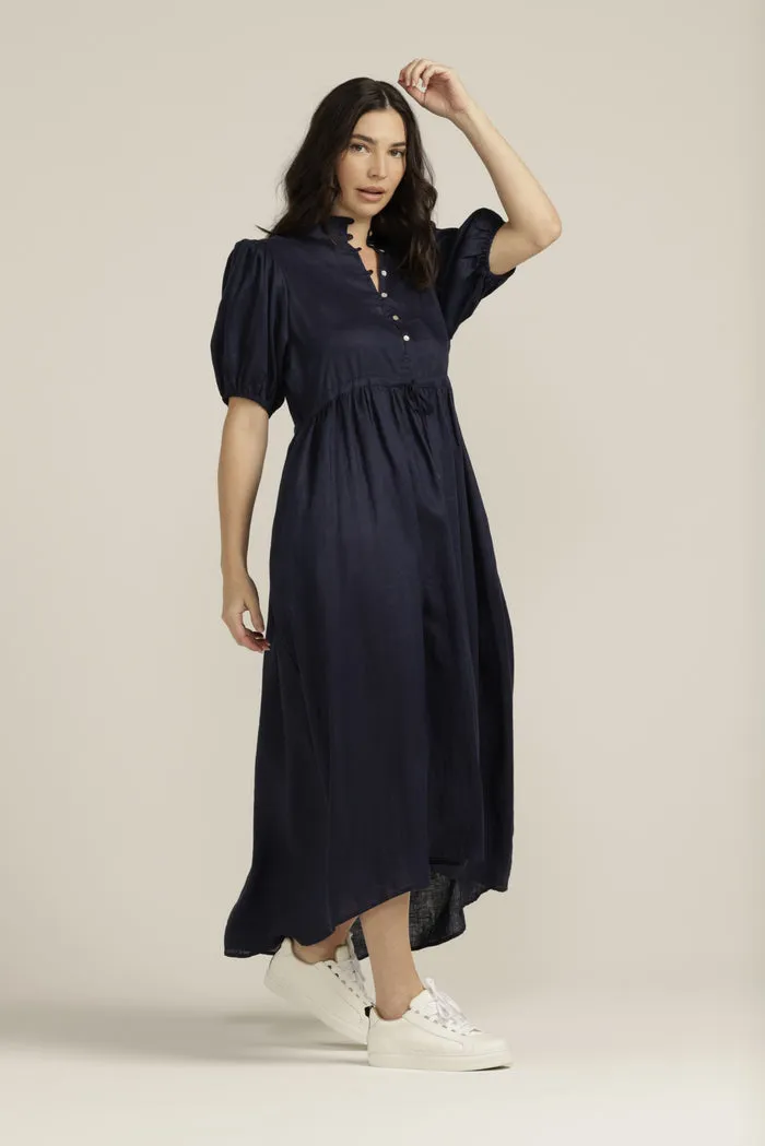 Goondiwindi Cotton Linen Puff Sleeve Drawcord Dress - 2 Colours