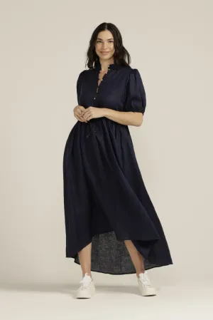 Goondiwindi Cotton Linen Puff Sleeve Drawcord Dress - 2 Colours