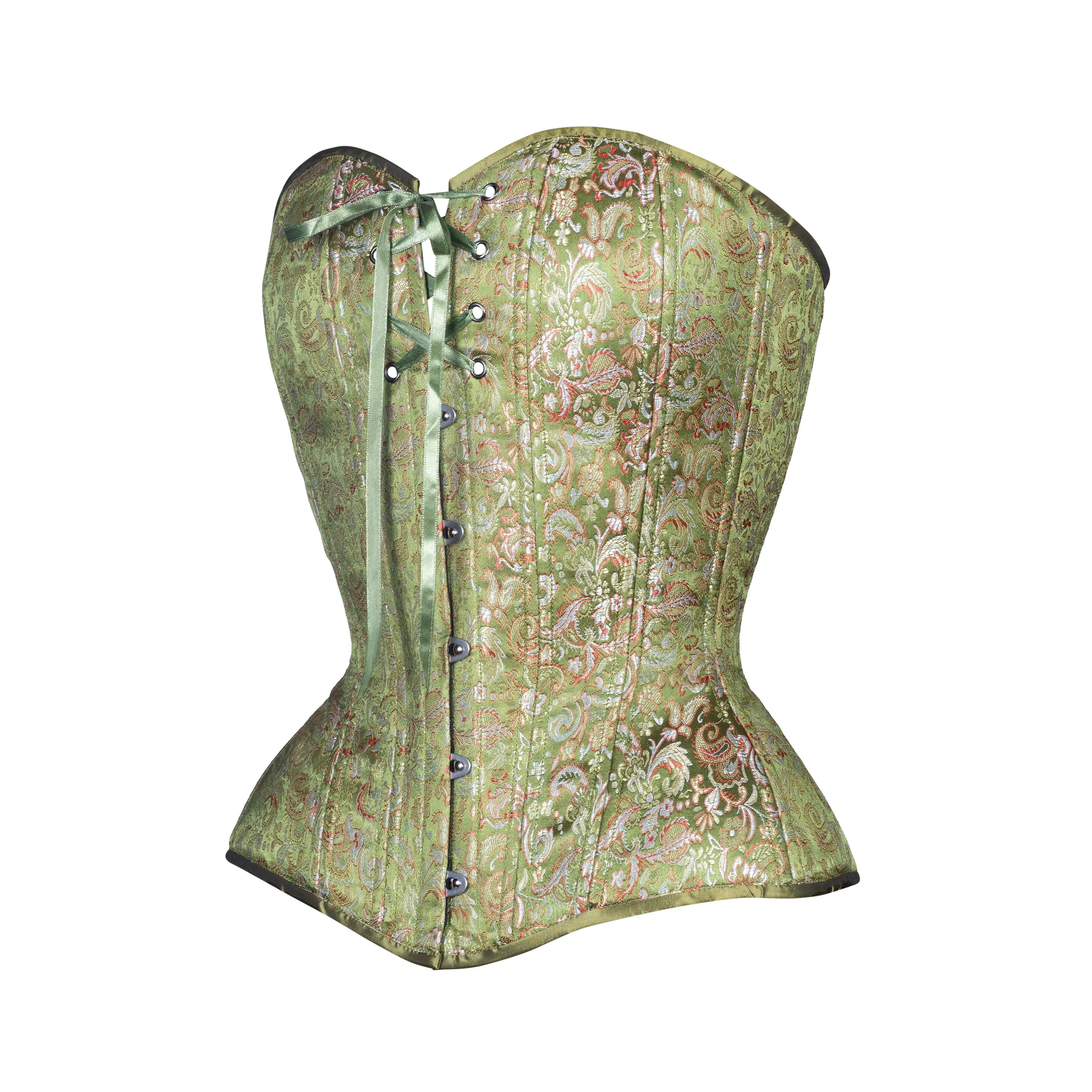 Green Brocade Overbust Corset, NEW Hourglass Silhouette, Regular