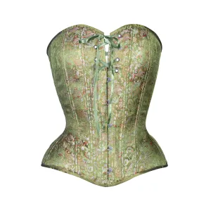 Green Brocade Overbust Corset, NEW Hourglass Silhouette, Regular