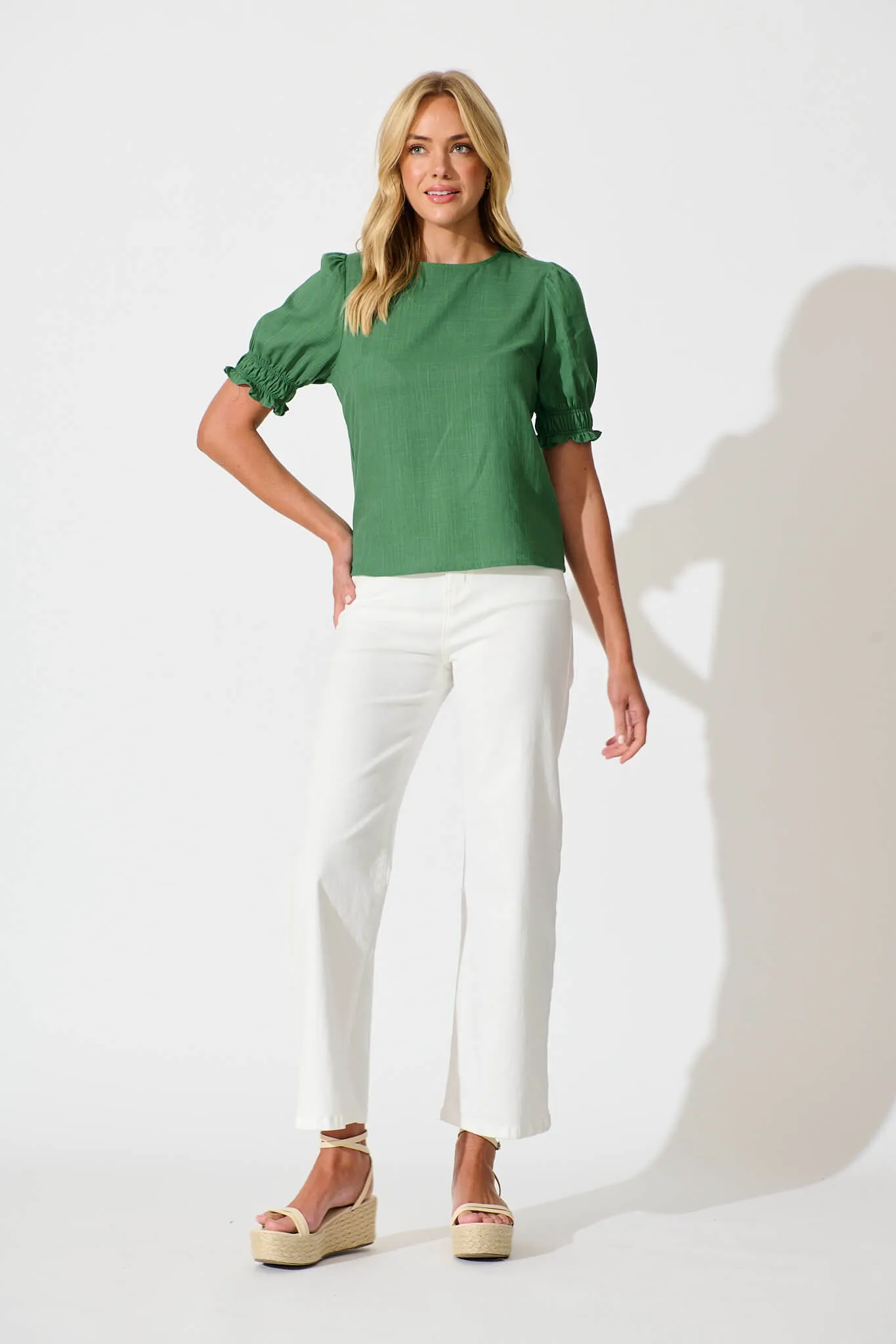Green Cotton Linen Blend Melanie Blouse