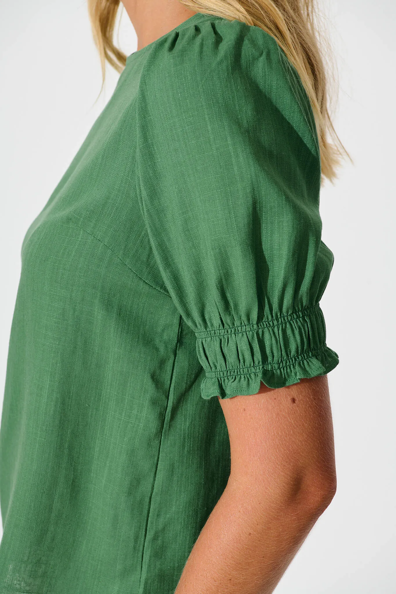 Green Cotton Linen Blend Melanie Blouse