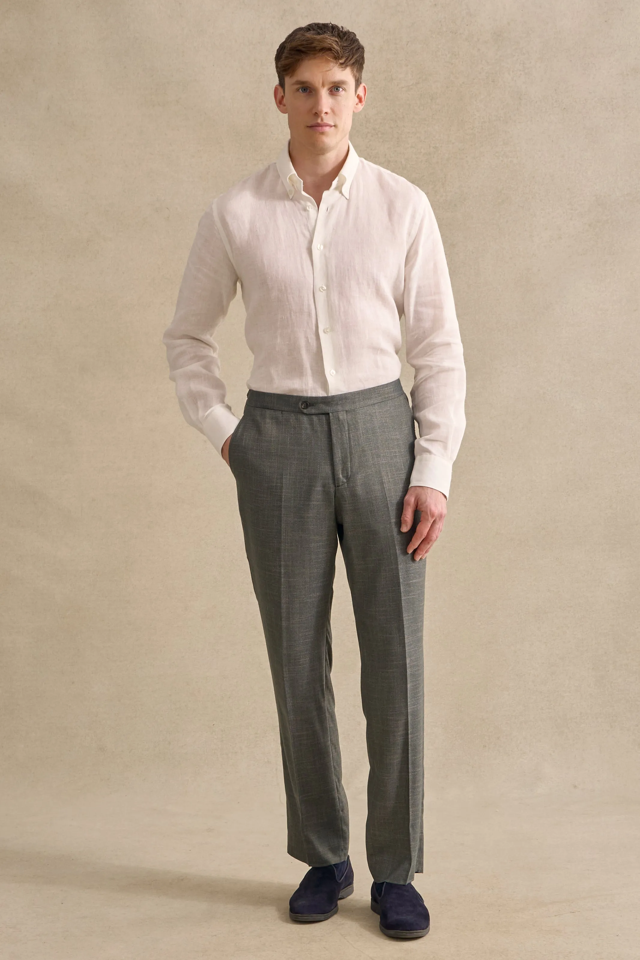 Green Flat Front Bamboo Trousers