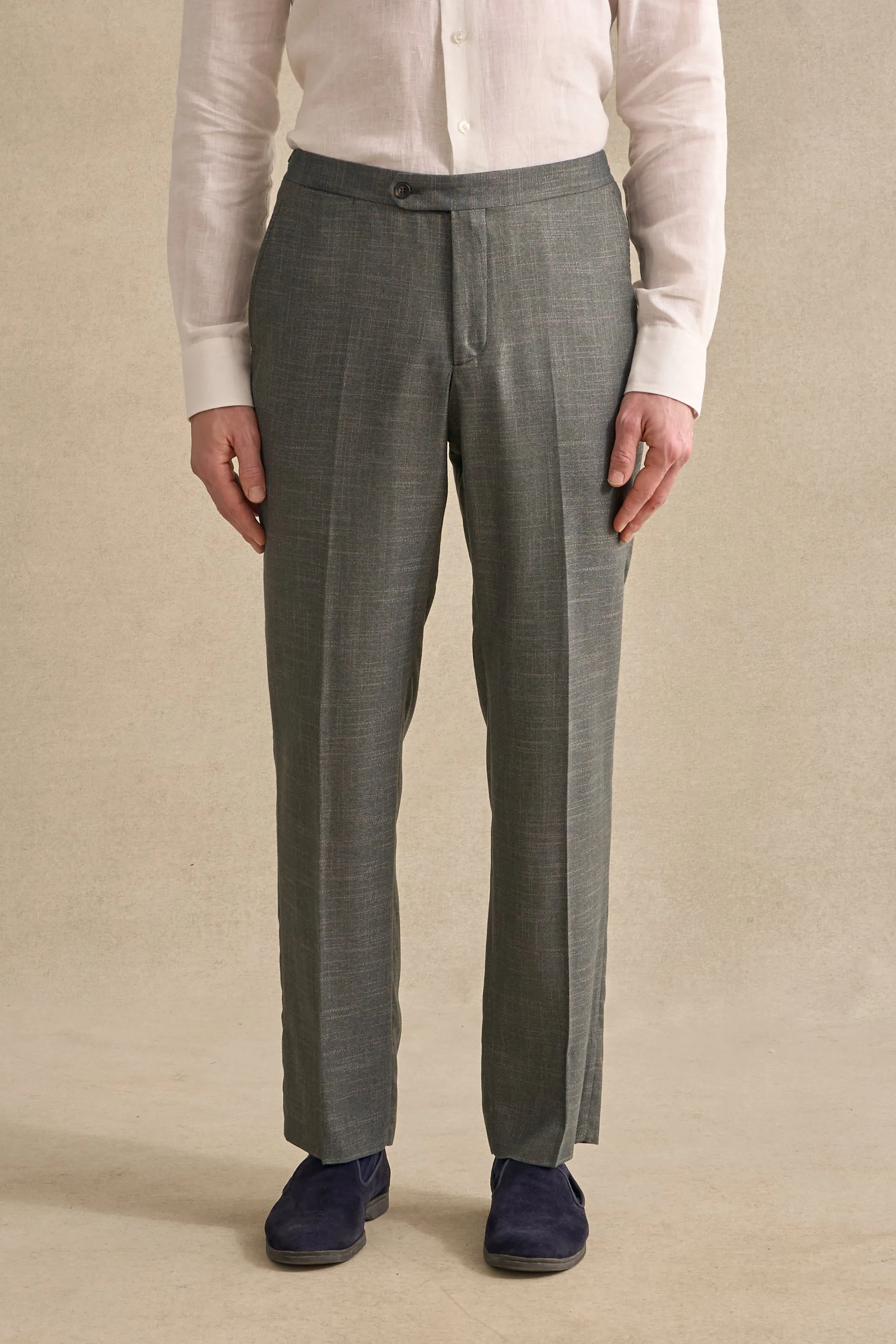 Green Flat Front Bamboo Trousers