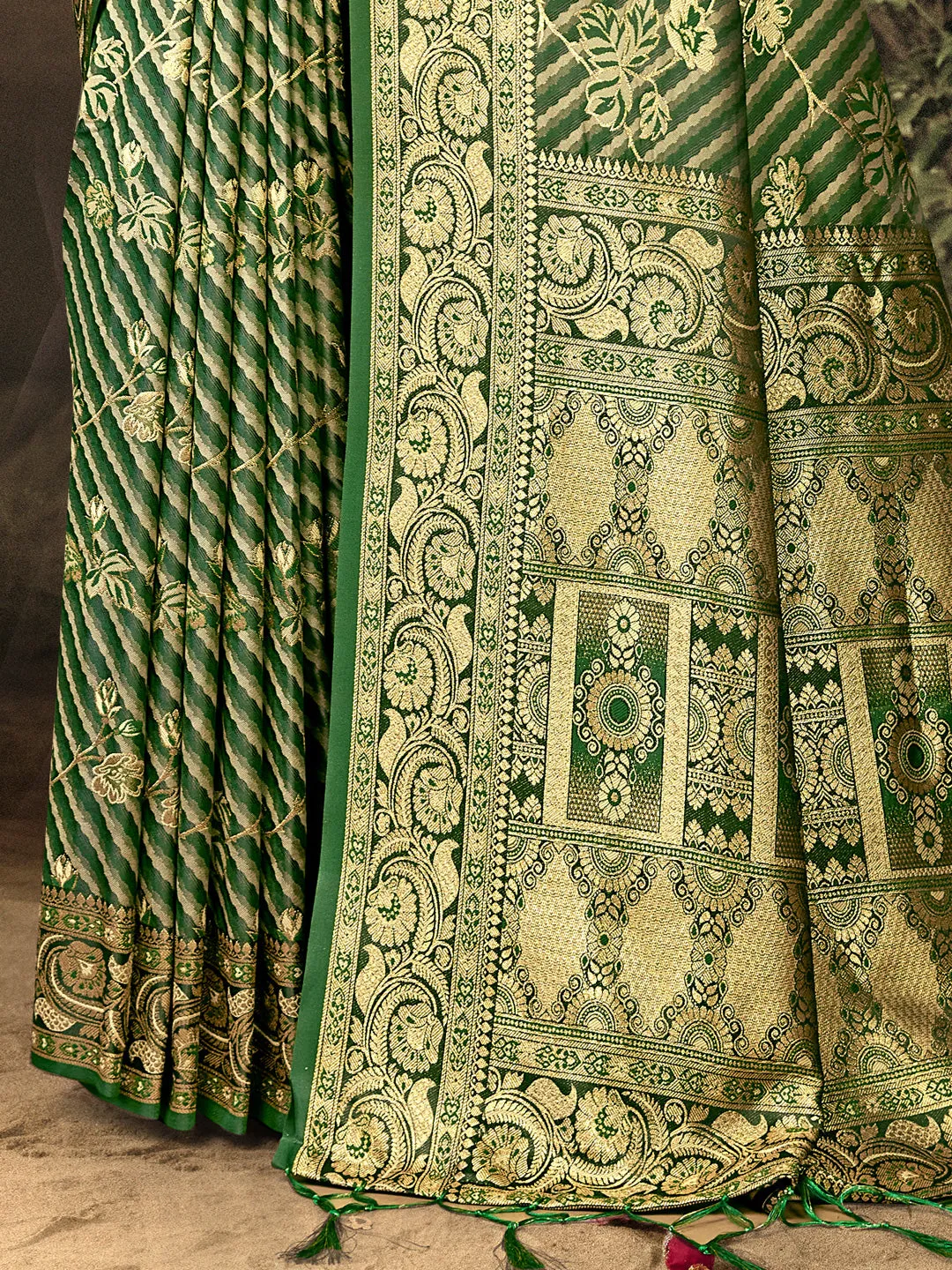 Green Satin Silk Saree