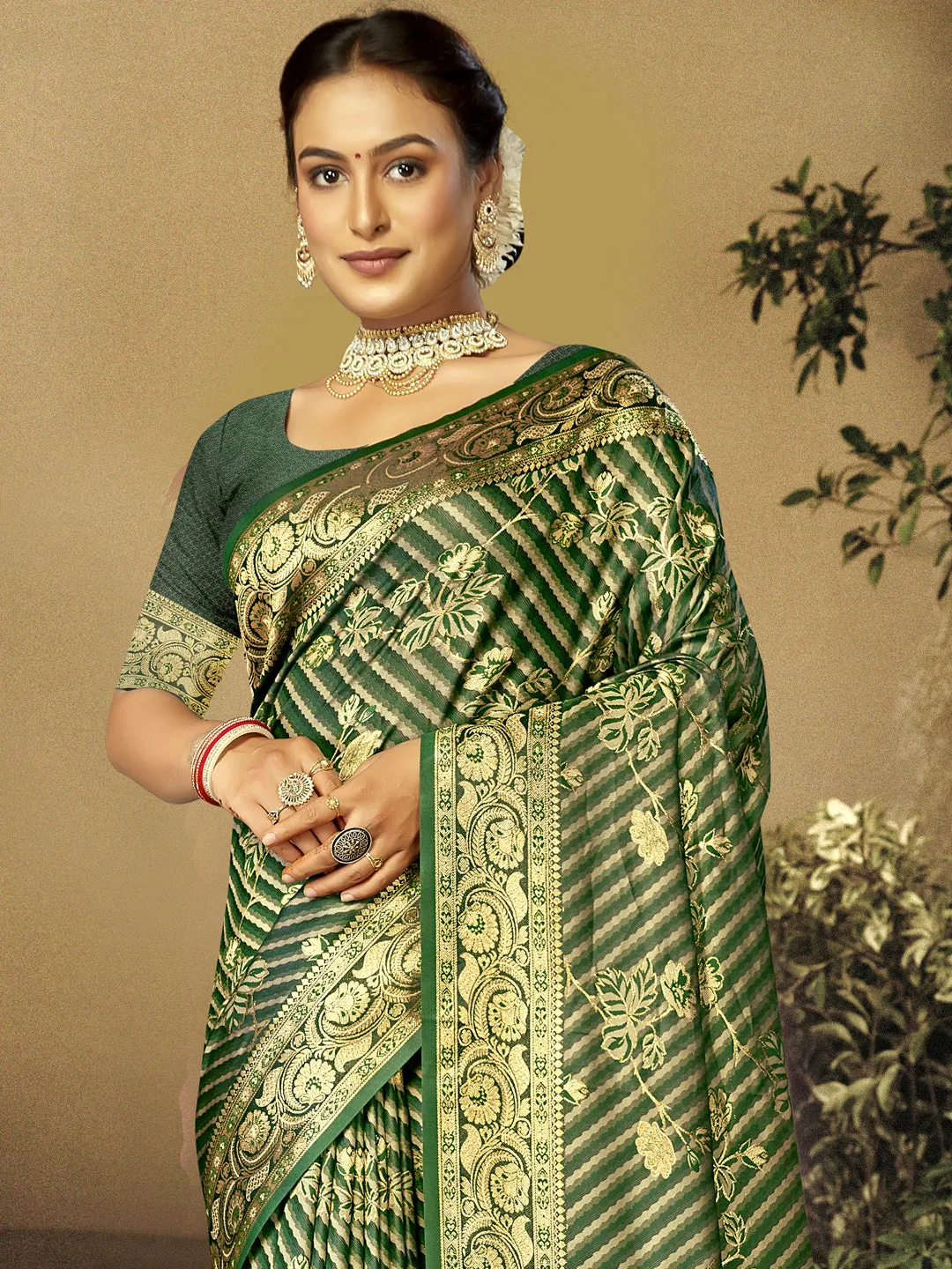 Green Satin Silk Saree