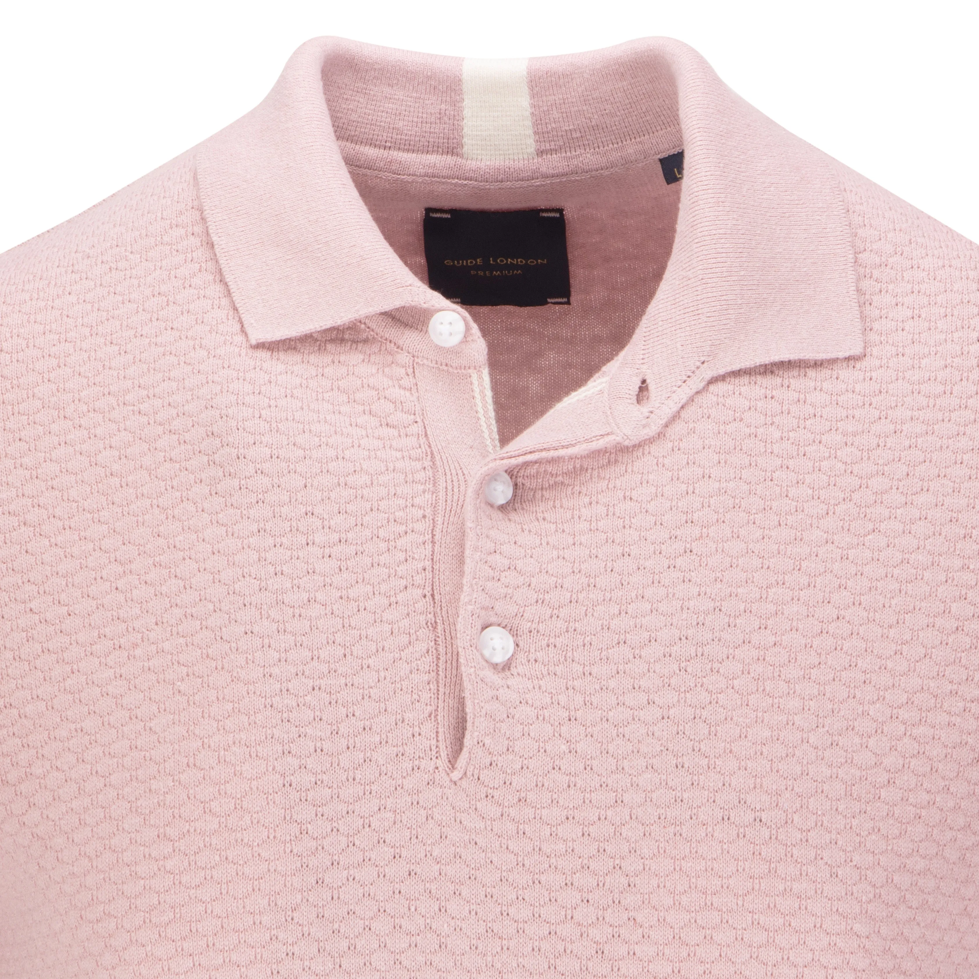 Guide London KW2803 Cotton Linen Blend Polo Shirt Dusty Pink